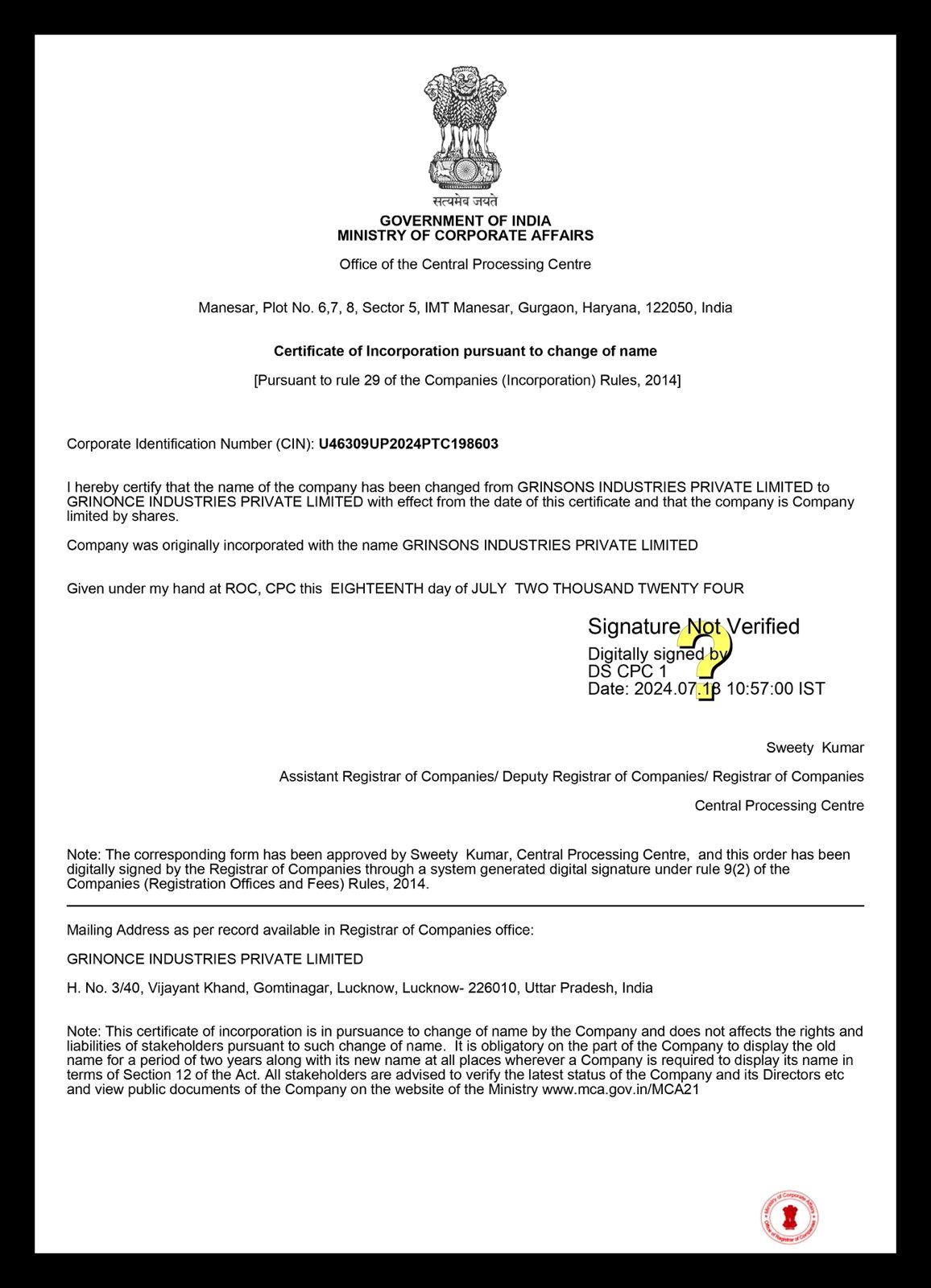 Grinonce Industries Pvt. Ltd